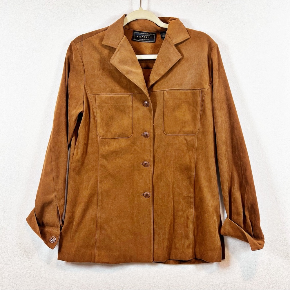 Express Vintage Faux Leather Button Down Top Women's‎ M Long Sleeve Western Boho